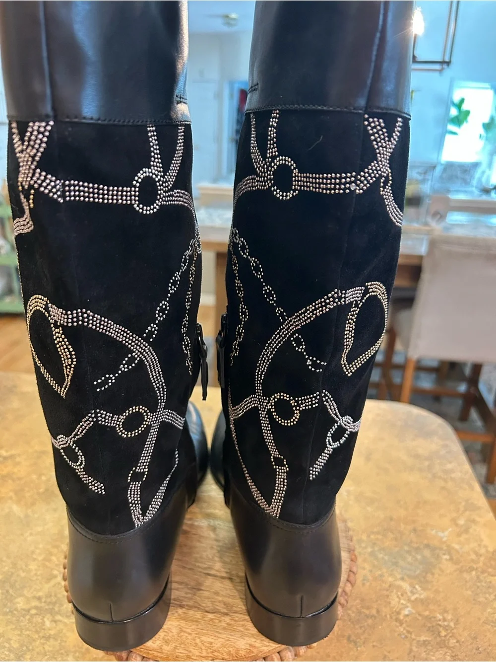 Ralph Lauren Justine Rhinestone Embellished Tall Riding Boots
